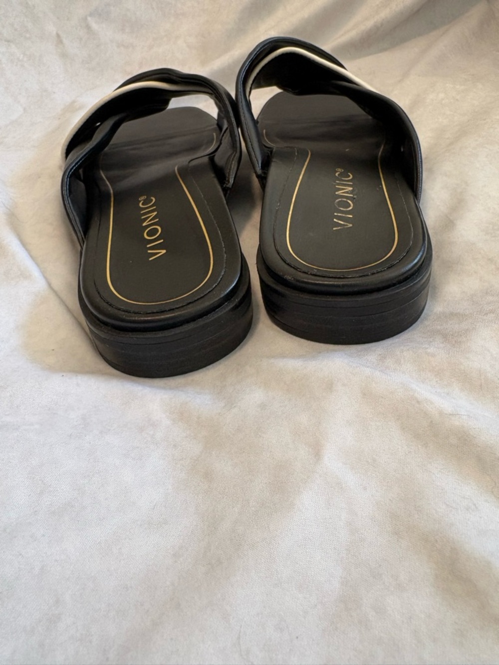 Vionic Miramar Leather Slide Sandals in Black and Cream Size 8 with Arch Support - Picture 5 of 11